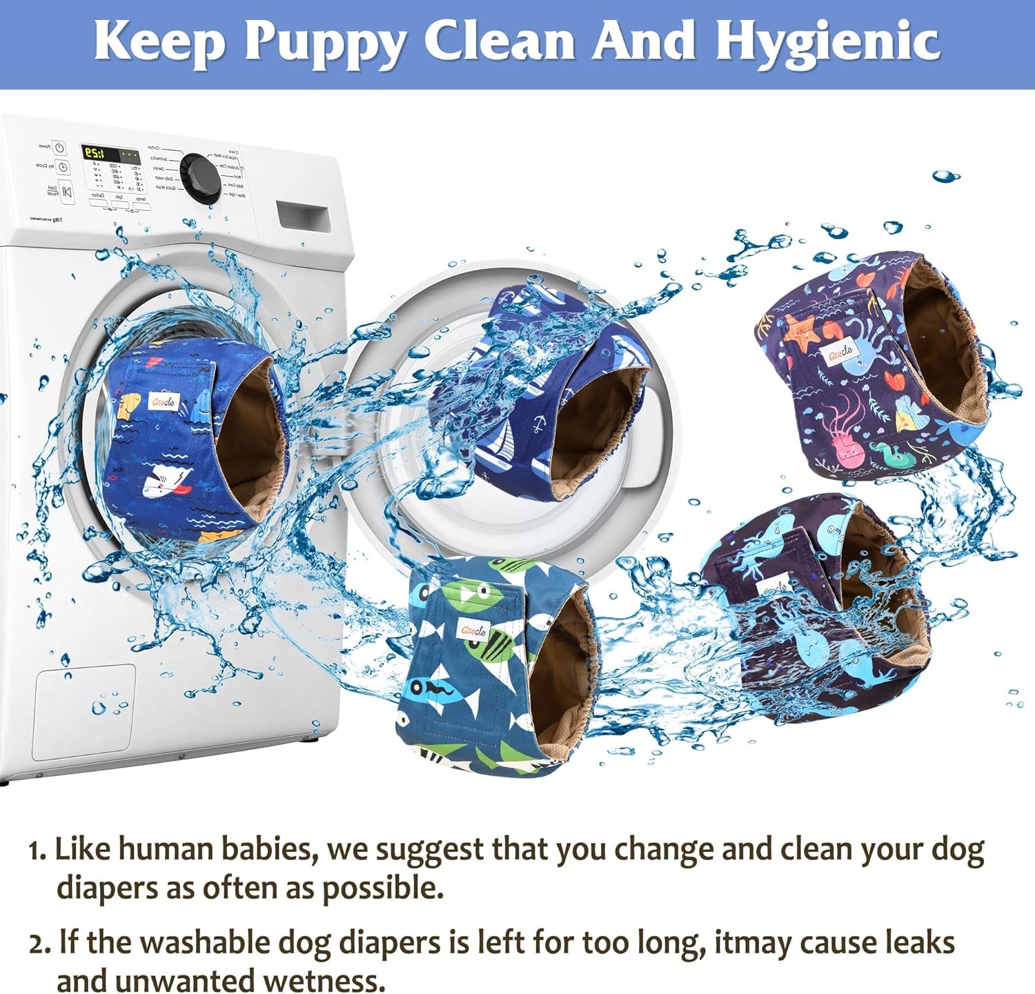 Reusable Dog Diapers Male 3Pcs, Premium Washable Belly Bands for Male Dog Xlarge, High Absorbing Male Dog Wraps for Doggie Puppy in Incontinence, Excitable Urination and Training(Seafloor,Xl)