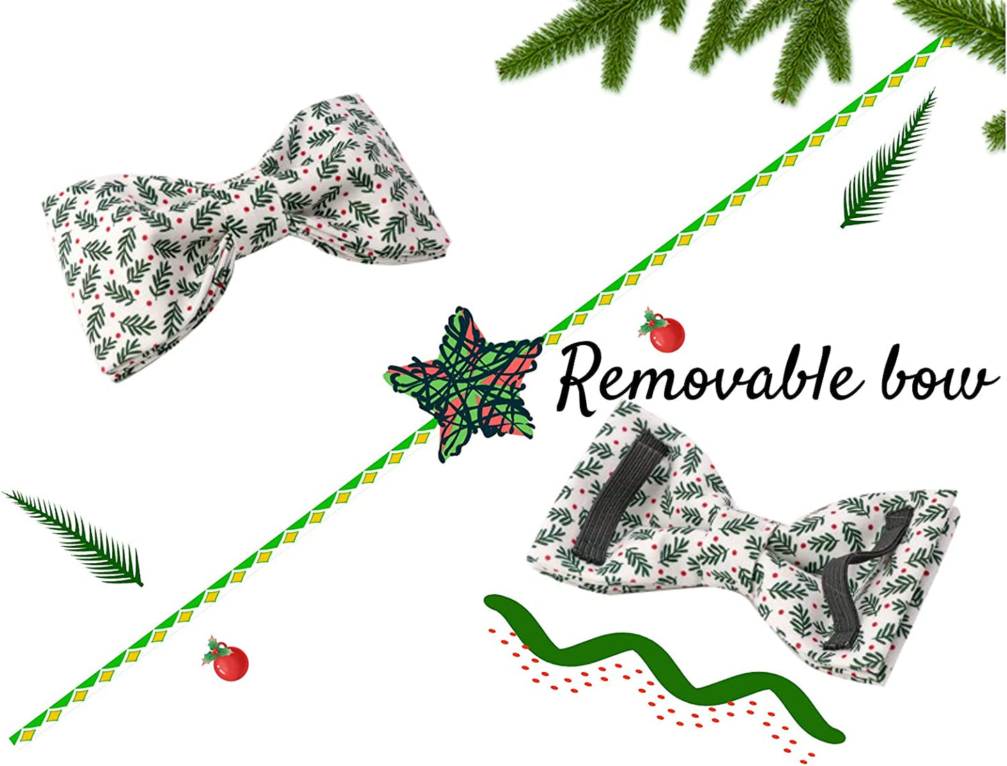 Christmas Dog Collar, Pet Collar Soft with Comfy Bowtie Dog Collars Holiday Adjustable Pet Gift Collars for Small Medium Large Dogs