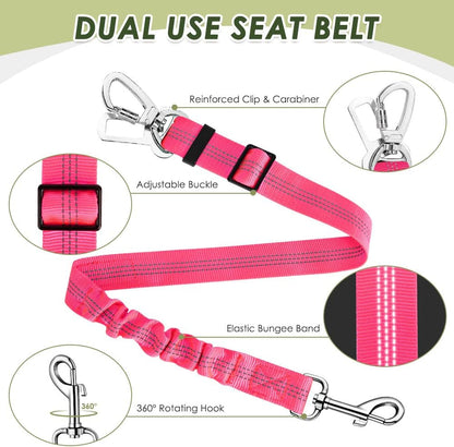 Dog Seatbelt, 2 Pack Dog Seat Belt Car Leash Adjustable Elastic Bungee Buffer Heavy Duty Nylon Reflective Pet Safety Tether Connect to Dog Harness for Travel Riding in Vehicle (Daul Clip, FL)
