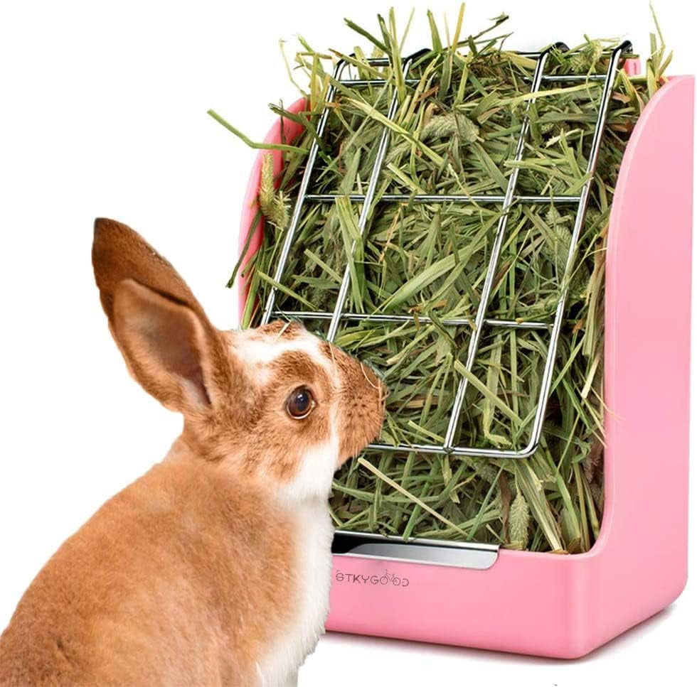 Rabbit Feeder Bunny Guinea Pig Hay Feeder, Hay Guinea Pig Hay Feeder, Chinchilla Plastic Food Bowl (Blue) (Pink)