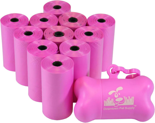 Poop Bags for Dogs with Dispenser, 220 Count - Leak-Proof Dog Waste Bags and Bone-Shaped Dog Poop Bags Holder for Leash - Pink, 12.5" X 8.5"