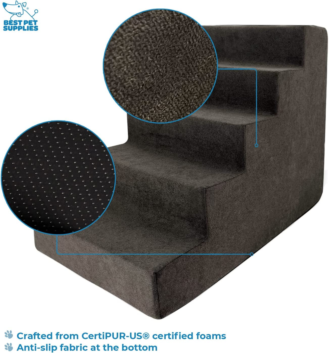 Dog Stairs for Small Dogs & Cats, Foam Pet Steps Portable Ramp for Couch Sofa and High Bed Non-Slip Balanced Indoor Step Support, Paw Safe No Assembly - Dark Brown, 5-Step