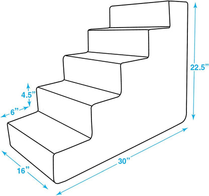 Dog Stairs for Small Dogs & Cats, Foam Pet Steps Portable Ramp for Couch Sofa and High Bed Non-Slip Balanced Indoor Step Support, Paw Safe No Assembly - Dark Brown, 5-Step