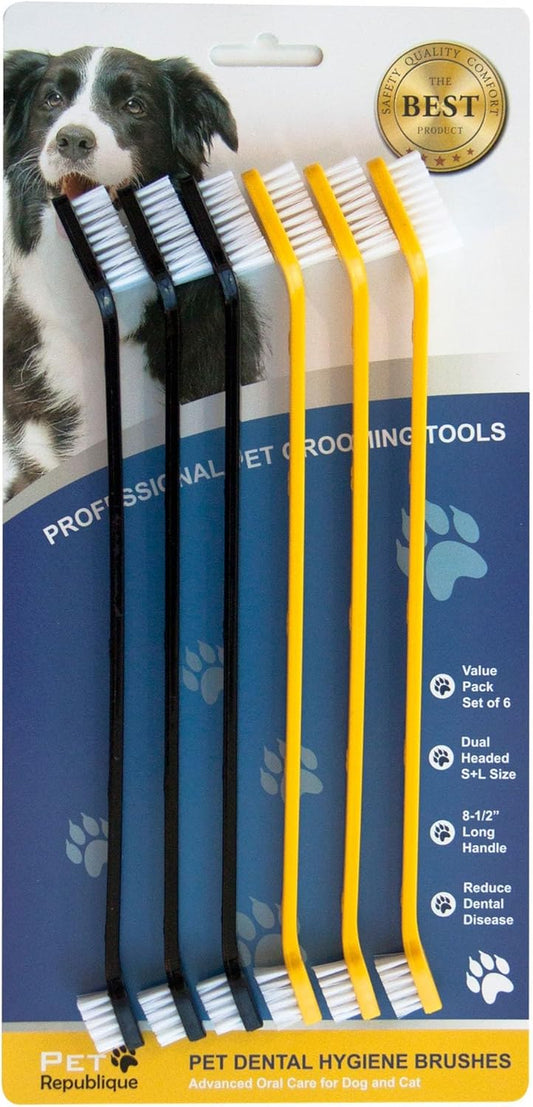 Dog Toothbrush Set of 6 – Dual Headed Dental Hygiene Brushes for Small to Large Dogs, Cats, and Most Pets