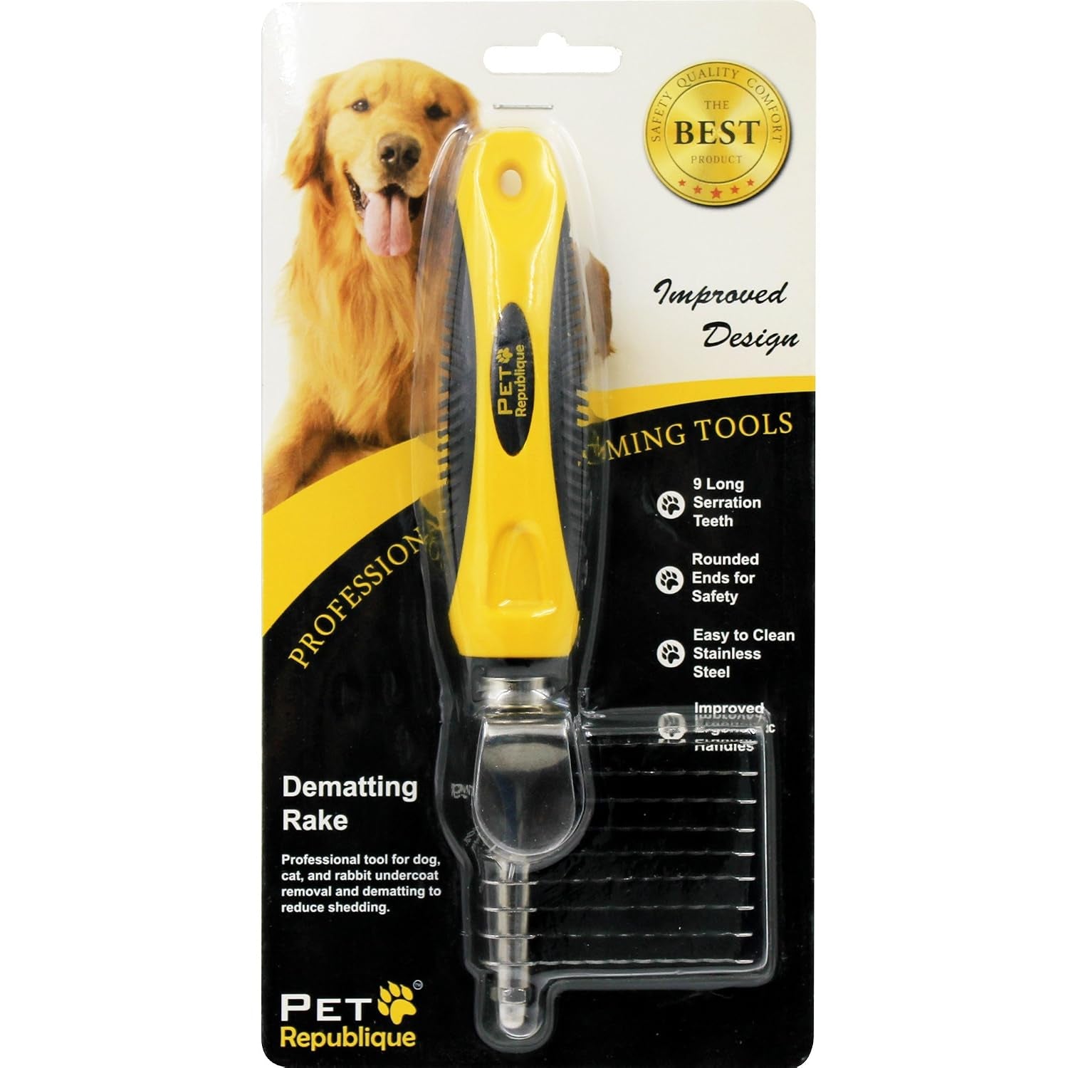 Dematting Tool for Dogs and Cats - Stainless Steel Matt Breaker Rake for Undercoat and Mat Brush - Knot Out for Long Haired Breed Pets