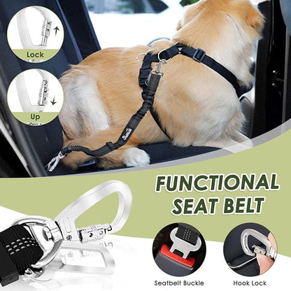 Dog Seatbelt, 2 Pack Dog Seat Belt Car Leash Adjustable Elastic Bungee Buffer Heavy Duty Nylon Reflective Pet Safety Tether Connect to Dog Harness for Travel Riding in Vehicle (Daul Clip, B)