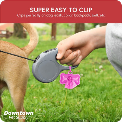Poop Bags for Dogs with Dispenser, 220 Count - Leak-Proof Dog Waste Bags and Bone-Shaped Dog Poop Bags Holder for Leash - Pink, 12.5" X 8.5"