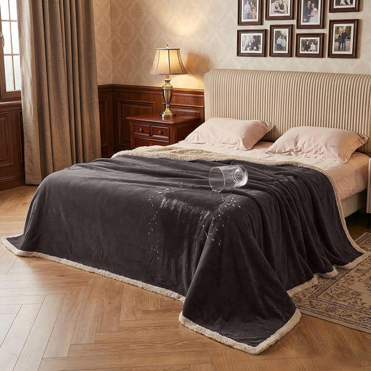 Waterproof Bed Blanket, Washable Leakproof Bed Cover, Reversible Protector Blanket for Couch Sofa, Stain Proof Blanket Pad, 80X60 Inches, Brown