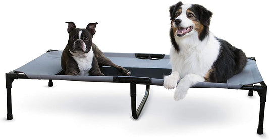 K&H Outdoor Elevated Dog Bed - Cooling Raised Dog Bed for Large & Extra-Large Pets, Breathable Mesh Center Hammock Design, Indoor/Outdoor Washable Cover, Portable Metal Frame, Gray, XL 50X32In