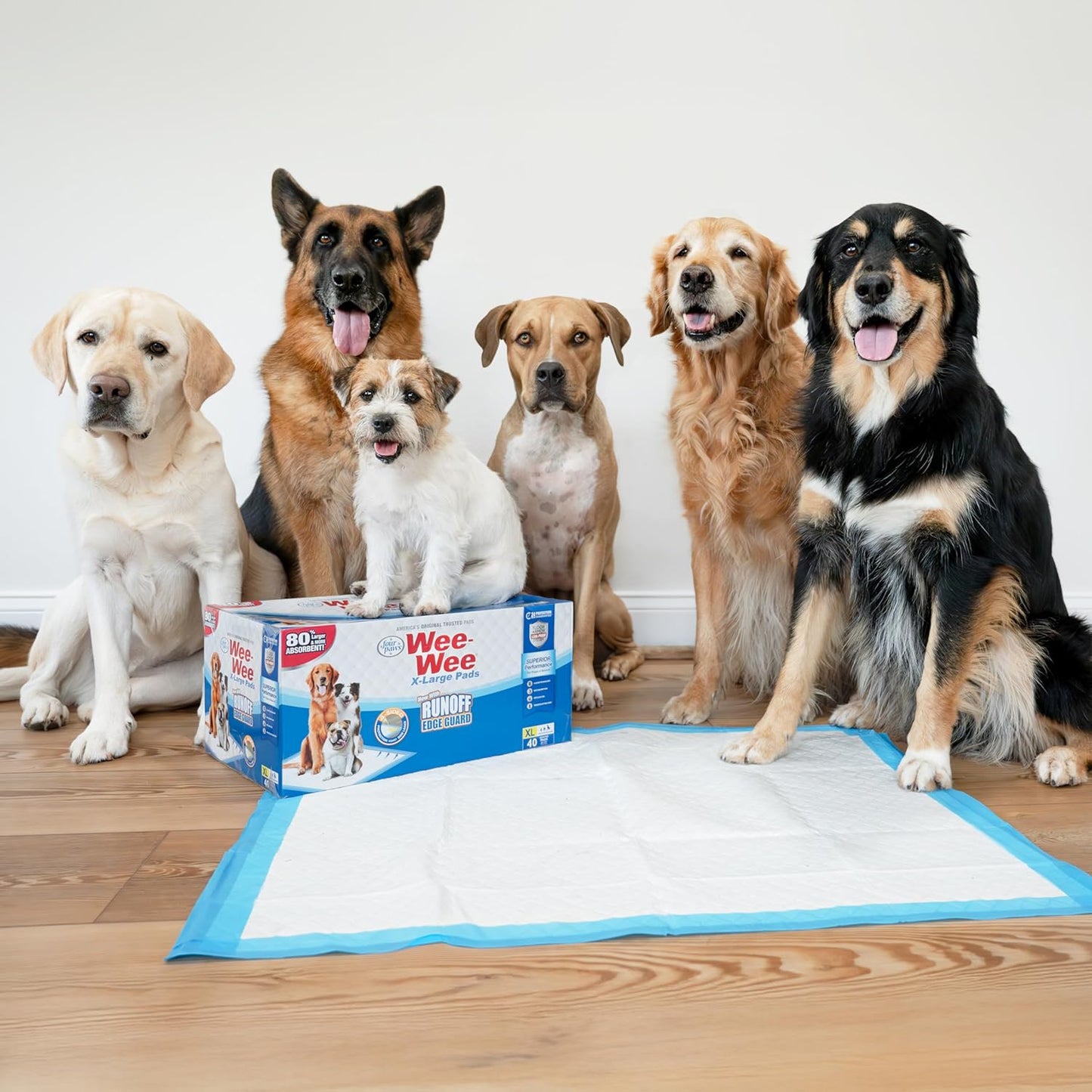 Wee-Wee Superior Performance Pee Pads for Dogs with Runoff Barrier Edge Guard Protection, Puppy & Dog Potty Training Pads, Housebreaking Supplies, 27.5" X 44" (18 Count)