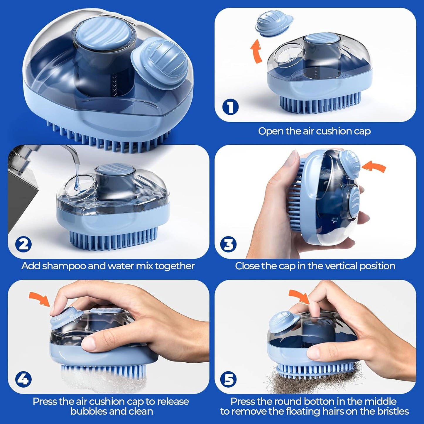 Cat Brush, Dog Bath Brush with Shampoo Dispensing, Dog Brush for Shedding with S