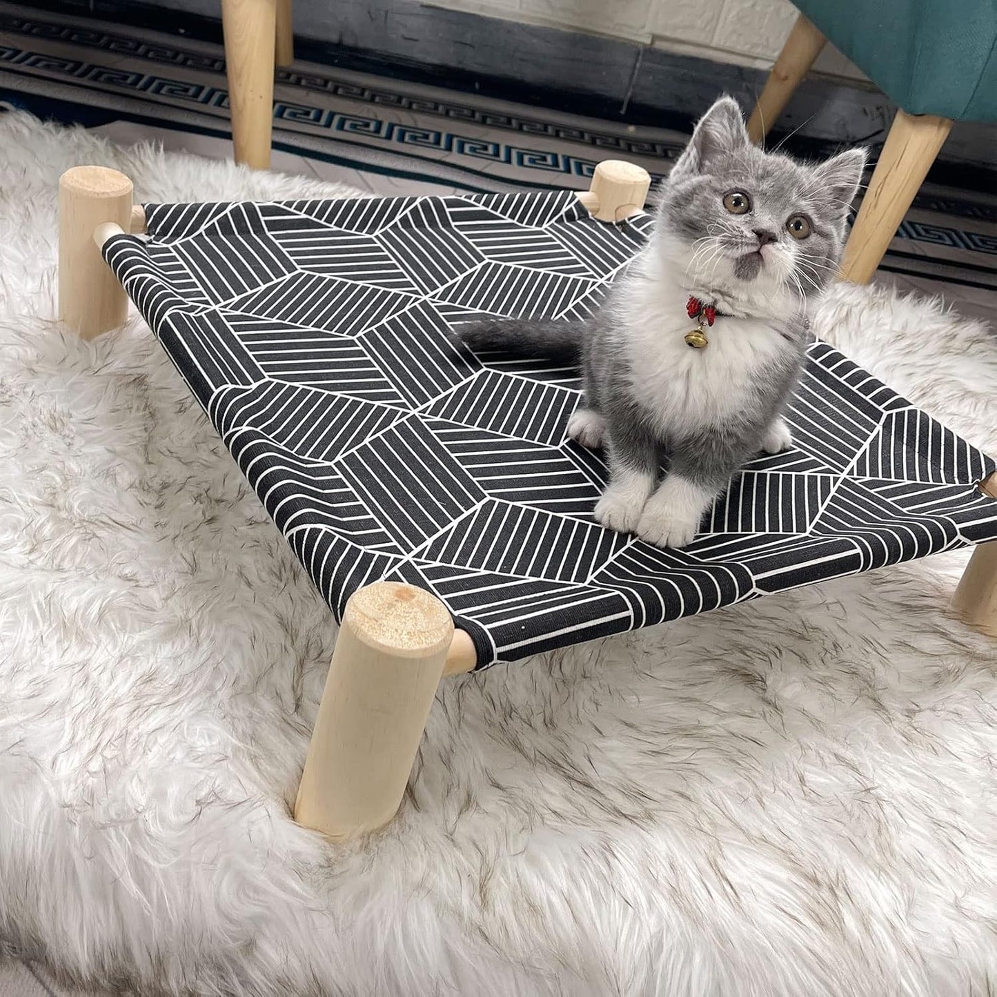 Cat/Dog Bed Hammock Cat Bed, Wooden Dog Elevated Indoor Outdoor Beds, Raised Cat