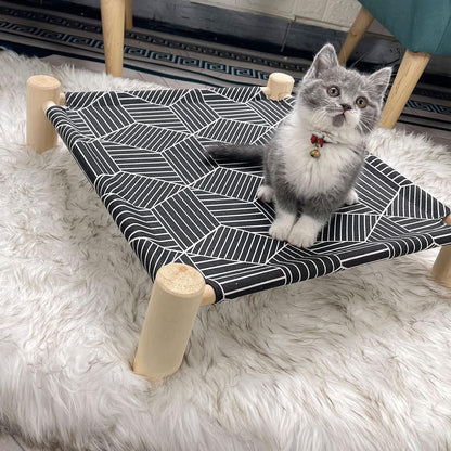 Cat/Dog Bed Hammock Cat Bed, Wooden Dog Elevated Indoor Outdoor Beds, Raised Cat