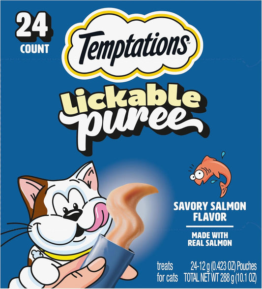 Creamy Puree Squeezable Lickable Cat Treats, Wet Cat Treats with Salmon, 0.42 Oz. Tubes, 24 Count - Packaging May Vary