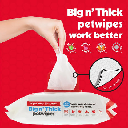 Pet Wipes for Dogs and Cats, 200 Large Wipes - Removes Dirt & Odor like Washing Hands - Cleans Ears, Face, Butt, Eyes Area - Convenient, Ideal for Home or Travel - 2 Packs of 100 Wipes