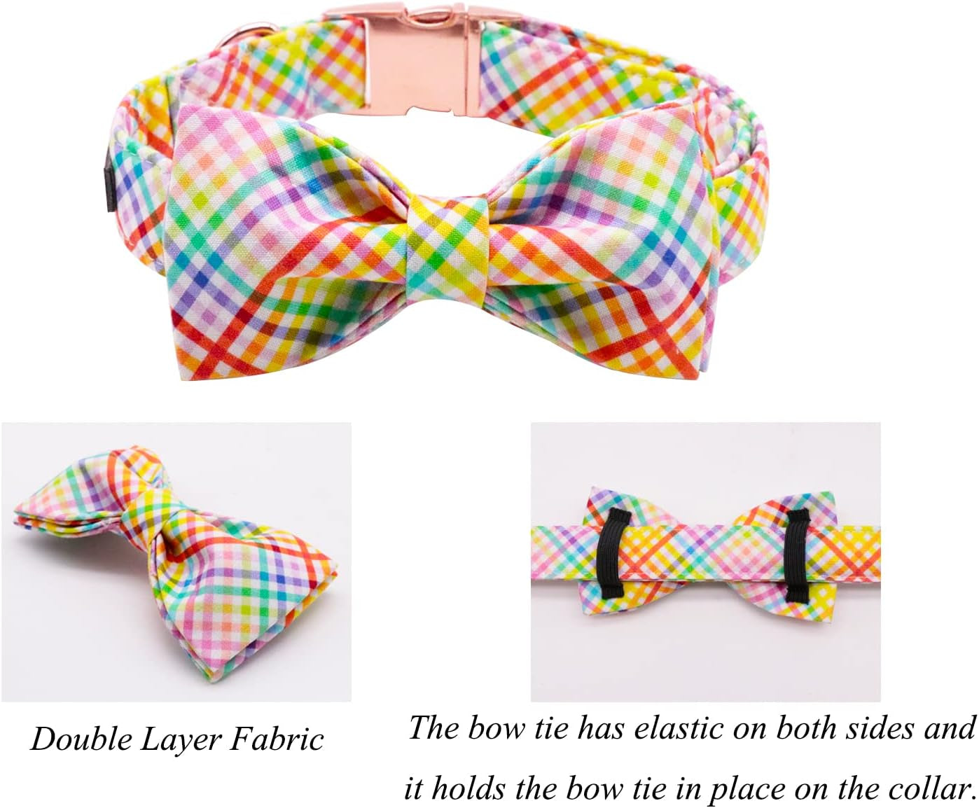 Easter Dog Collar with Bowtie - Colorful Cute Cotton Bowtie Dog Collar with Metal Buckle for Large Dog Girl Boy, L, Neck 16-24In