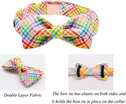 Easter Dog Collar with Bowtie - Colorful Cute Cotton Bowtie Dog Collar with Metal Buckle for Large Dog Girl Boy, L, Neck 16-24In