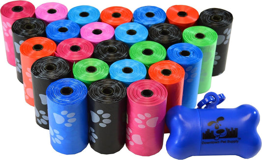 Poop Bags for Dogs with Dispenser, 500 Count - Leak-Proof Dog Waste Bags and Bone-Shaped Dog Poop Bags Holder for Leash - Rainbow with Paw Prints, 12.5" X 8.5"
