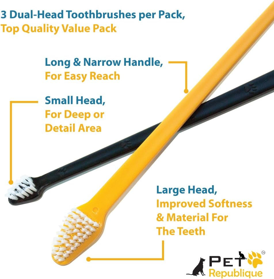 Dog Toothbrush Set of 6 – Dual Headed Dental Hygiene Brushes for Small to Large Dogs, Cats, and Most Pets