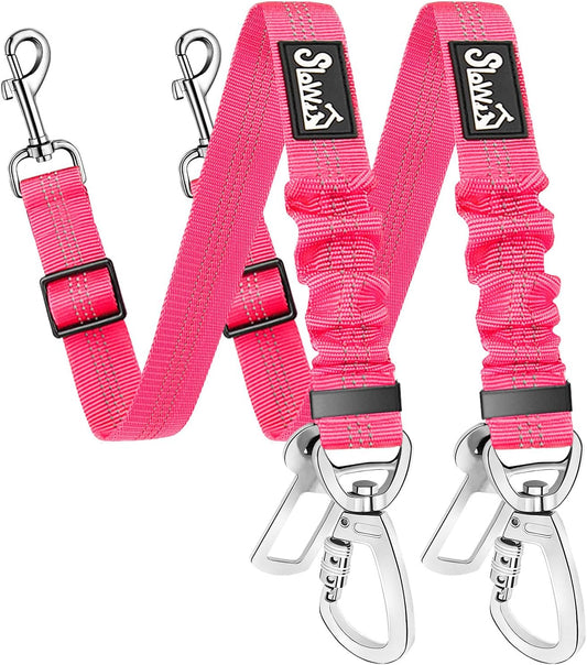 Dog Seatbelt, 2 Pack Dog Seat Belt Car Leash Adjustable Elastic Bungee Buffer Heavy Duty Nylon Reflective Pet Safety Tether Connect to Dog Harness for Travel Riding in Vehicle (Daul Clip, FL)