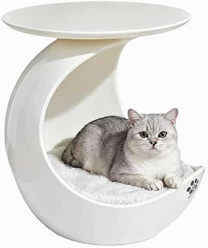 Crescent Moon 2-In-1 Human & Pet Side Table, Resin Cat Cave Hideout, Indoor Cat Shelter Pet Furniture