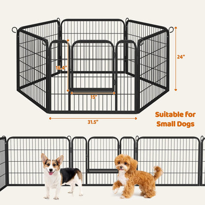 Yaheetech Wide Panel Dog Playpen, 6 Panels 24 Inch High Pet Pen with Gate, Portable Indoor Outdoor Fence for Small/Medium Breed Dogs