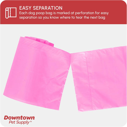Poop Bags for Dogs with Dispenser, 220 Count - Leak-Proof Dog Waste Bags and Bone-Shaped Dog Poop Bags Holder for Leash - Pink, 12.5" X 8.5"