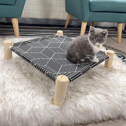 Cat/Dog Bed Hammock Cat Bed, Wooden Dog Elevated Indoor Outdoor Beds, Raised Cat