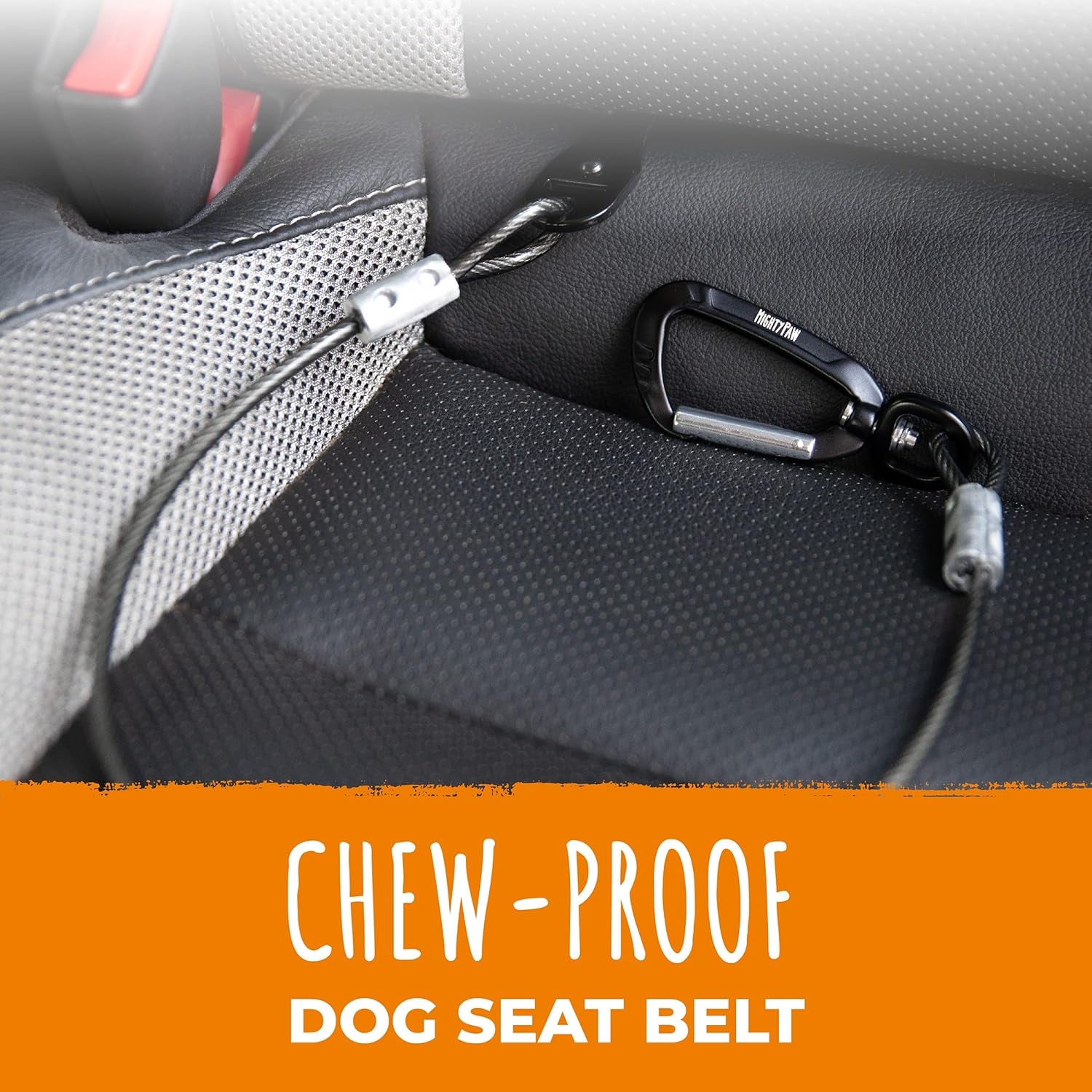 Dog Seat Belt - Chew-Proof Metal Safety Restraint - Steel Braided Vehicle Tether - Rock Climbers Carabiner Included - Pet Car Leash Seat Belts - Dogs Car Safety Harness -Black, 60Cm