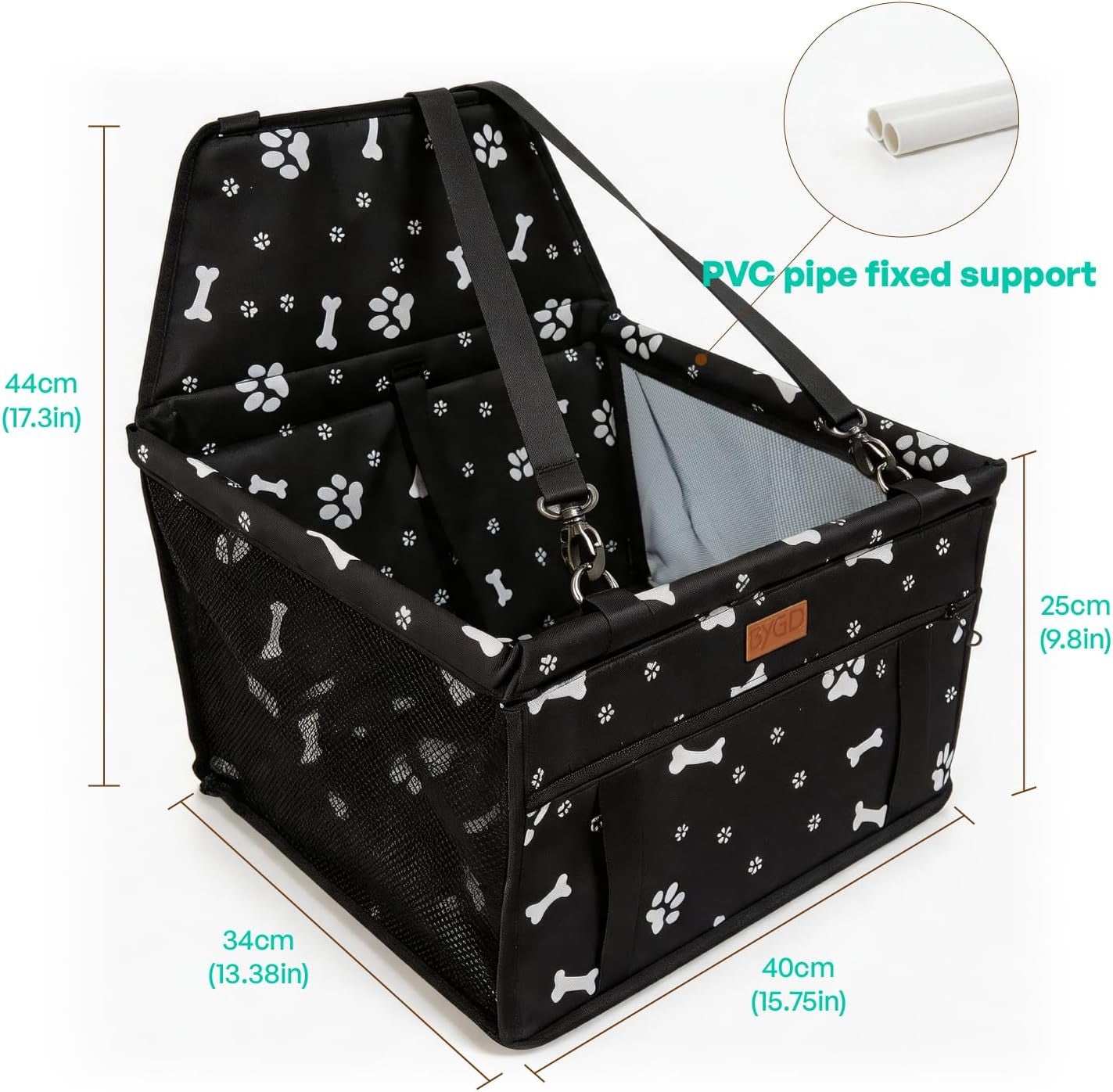Pet Dog Booster Seat with Support Rod, Breathable & Foldable Car Basket, Suitable for Small & Medium Pets (Blue & Gray)