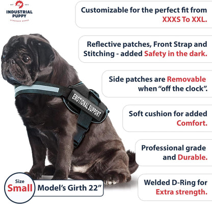 Emotional Support Vest Harness - Durable and Adjustable Dog Vest with Reflective Straps, Removable Patches, Handle & D-Ring, Travel and Daily Use, Small 19.5-25" - Black