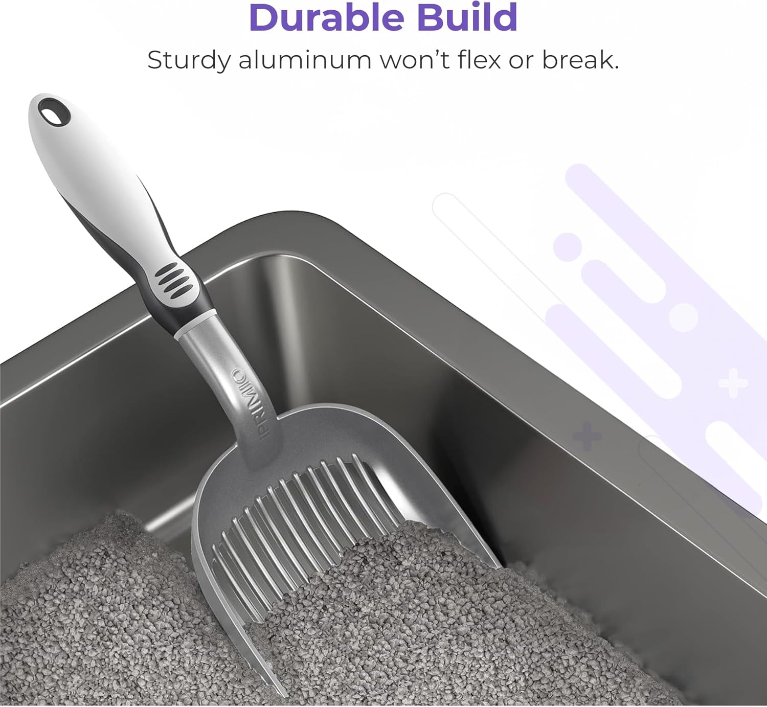XL Cat Litter Sifter with Deep Shovel Patented Silver Poop Scooper with Solid Handle – Made up of Non Stick Plated, Solid Aluminum
