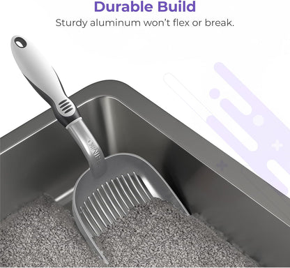 XL Cat Litter Sifter with Deep Shovel Patented Silver Poop Scooper with Solid Handle – Made up of Non Stick Plated, Solid Aluminum
