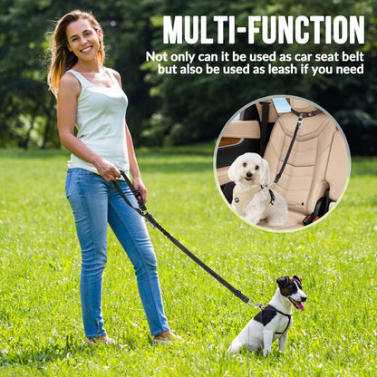 Dog Seat Belt for Car, 2 Pack Dog Car Harness Seatbelt Adjustable with Elastic Bungee Buffer, 2 in 1 Pet Car Leash Headrest Restraint Dog Reflective Safety Tether (S, Black, Headrest+Clip)