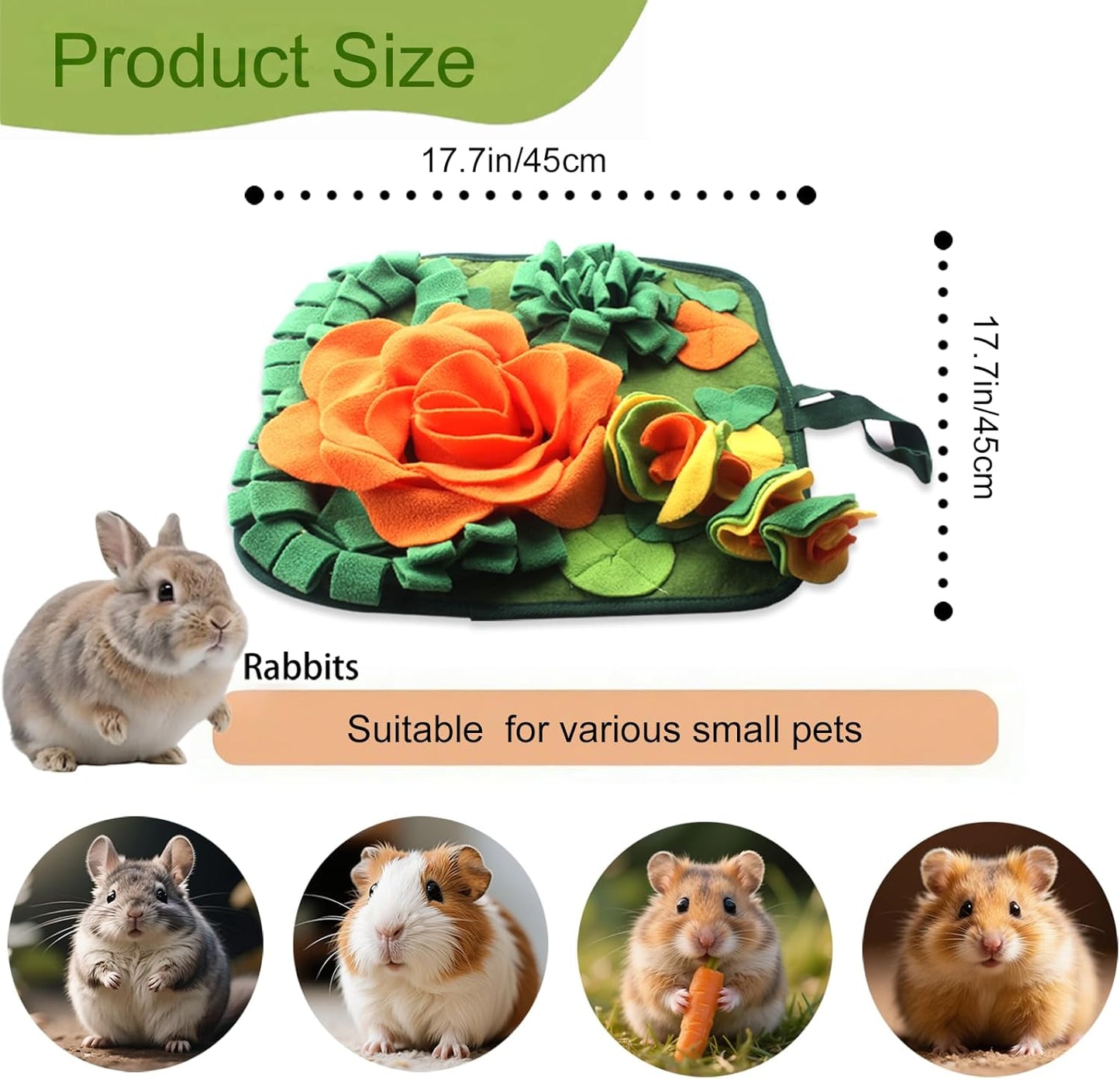 Rabbit Foraging Mat Bunny Snuffle Mat for Small Animals Interactive Puzzle Toy Feed Mat for Rabbits Bunnies Guinea Pigs Hamsters Puppies Chinchillas Kitten 17.7 Inches