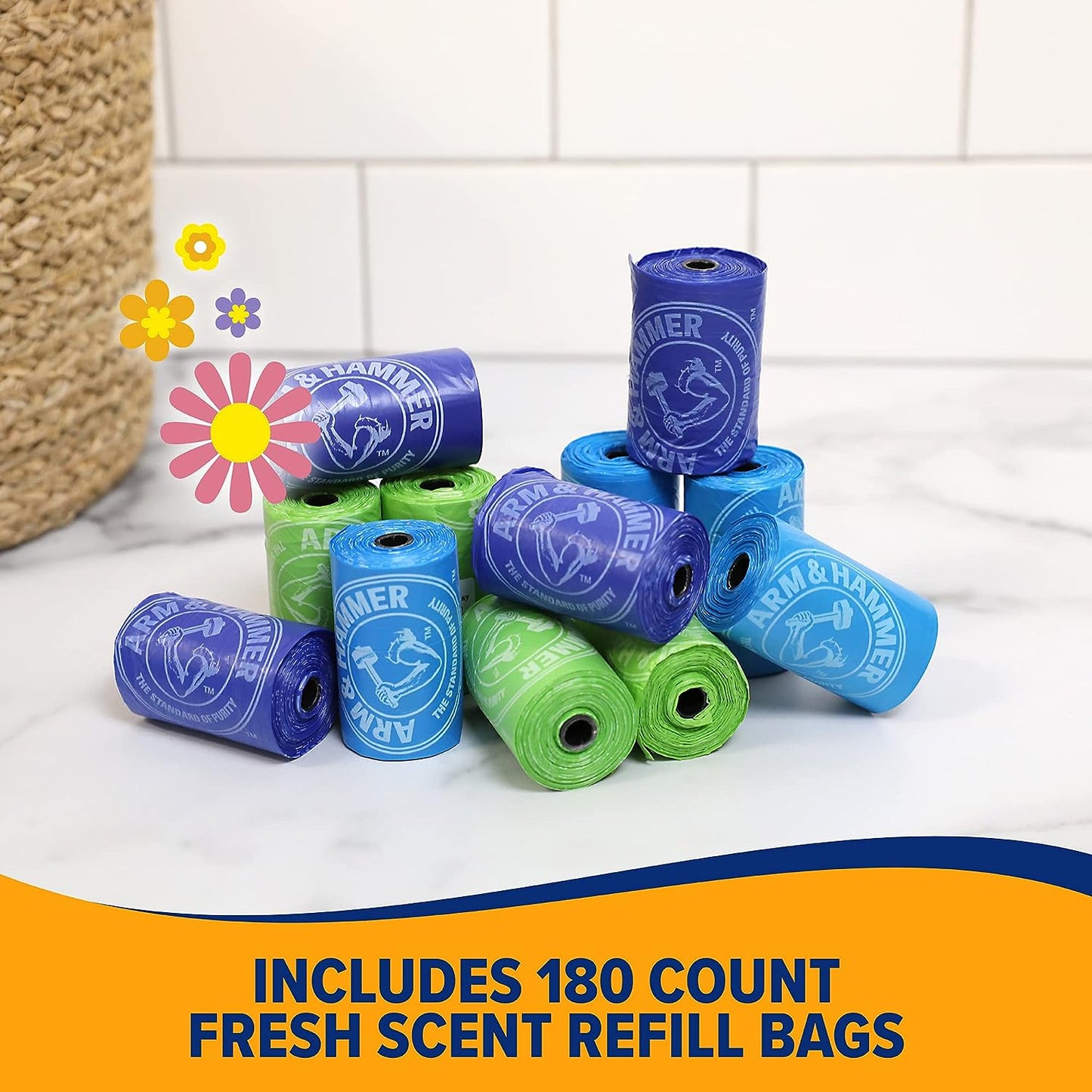 Easy-Tear Disposable Dog and Cat Waste Bags with Activated Baking Soda, 180 Dog Poop Bags, 9 X 14 Inches