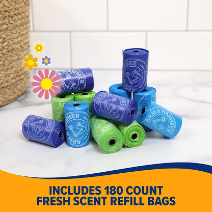 Easy-Tear Disposable Dog and Cat Waste Bags with Activated Baking Soda, 180 Dog Poop Bags, 9 X 14 Inches