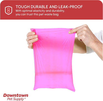 Poop Bags for Dogs with Dispenser, 220 Count - Leak-Proof Dog Waste Bags and Bone-Shaped Dog Poop Bags Holder for Leash - Pink, 12.5" X 8.5"