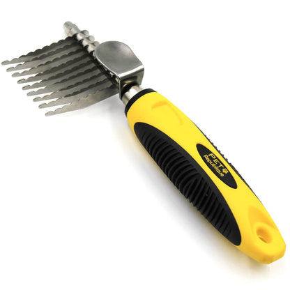 Dematting Tool for Dogs and Cats - Stainless Steel Matt Breaker Rake for Undercoat and Mat Brush - Knot Out for Long Haired Breed Pets