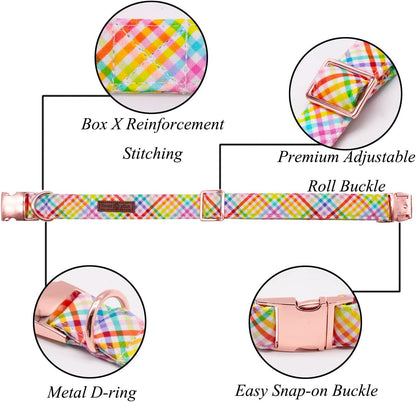Easter Dog Collar with Bowtie - Colorful Cute Cotton Bowtie Dog Collar with Metal Buckle for Large Dog Girl Boy, L, Neck 16-24In