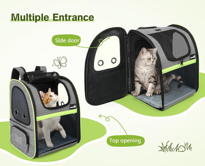 Pet Carrier Backpack, Cat Backpack Carrier, Expandable with Breathable Mesh for Small Dogs Cats Puppies, Dog Backpack Carrier for Hiking Travel Camping Outdoor, Hold Pets up to 18 Lbs